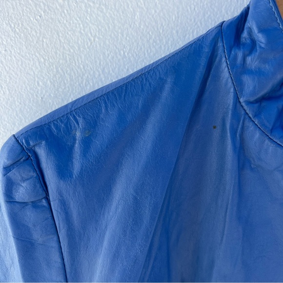 90s Blue Leather Zip Up Jacket - Picture 14 of 16